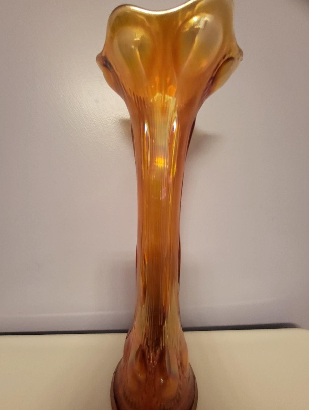 ANT. 1904 Imperial Ired Marigold 11.75 In. Beaded Bulls Eye Swung Vase